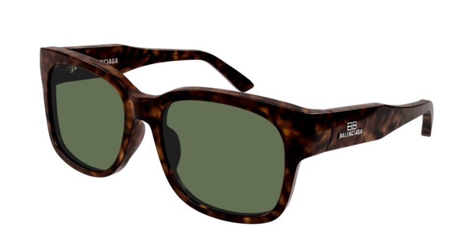 Balenciaga BB0212S 002 Havana/Green Square Full-Rim Unisex Sunglasses