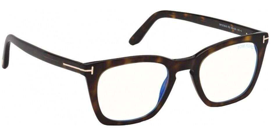Tom Ford FT5736B 052 Shiny Dark Havana Blue Block Square Men's Eyeglasses