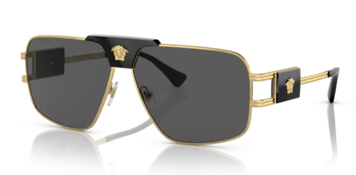 Versace VE2251 100287 Dark Grey / Gold Rectangular Men's Sunglasses