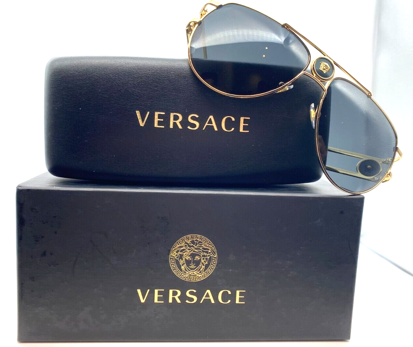 Versace VE2225 100287 Gold/Grey Round 60mm Men's Sunglasses