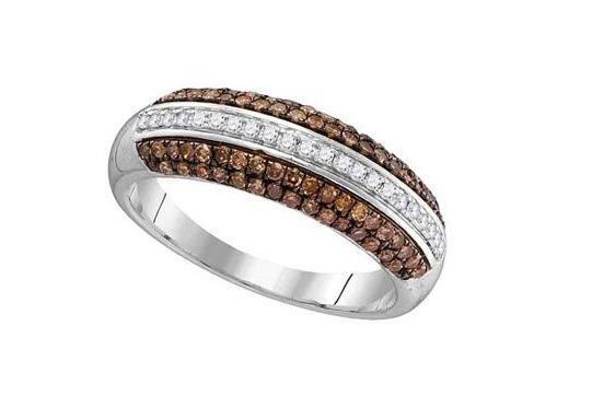10kt White Gold Brown Diamond Womens Horizontal stripe Band Ring 1/2 Cttw