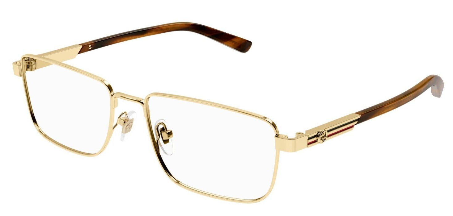 Gucci GG1291O 002 Gold Narrow Rectangular Men's Eyeglasses