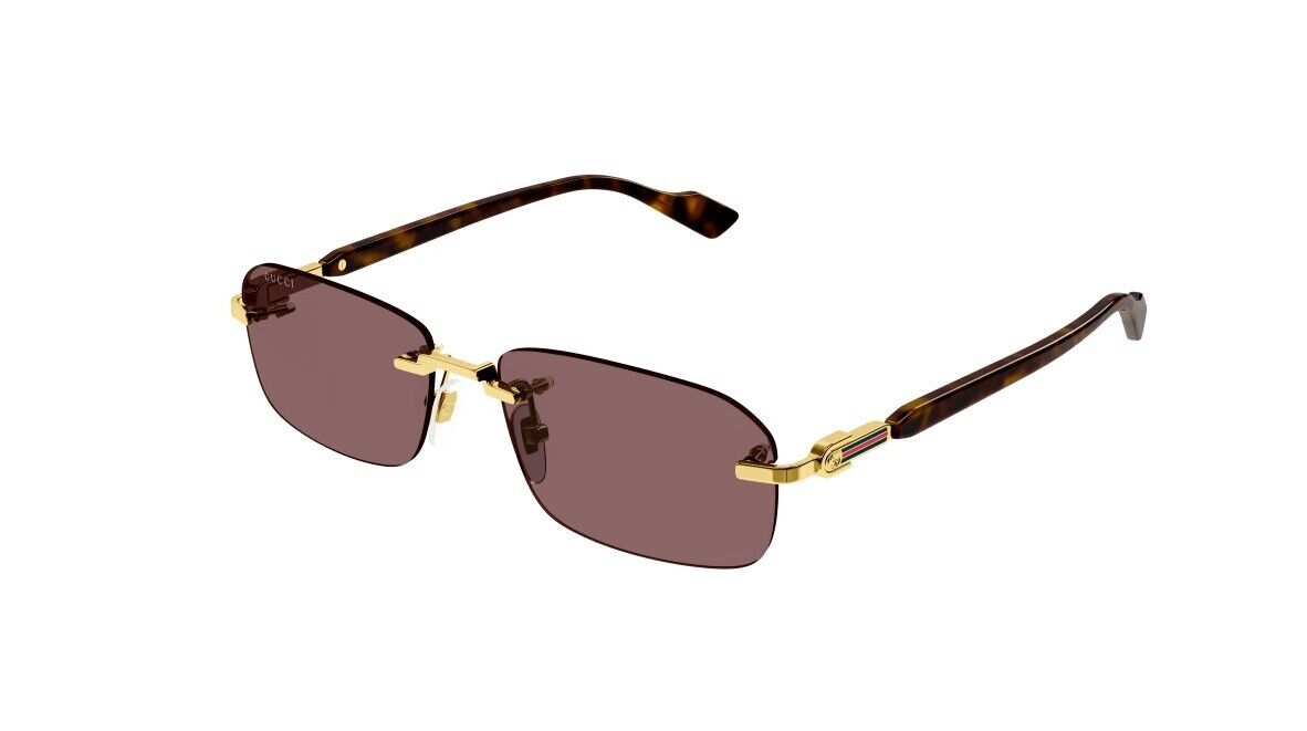 Gucci GG1221S 002 Gold-Havana/Brown Rectangular Narrow Rimless Men's Sunglasses