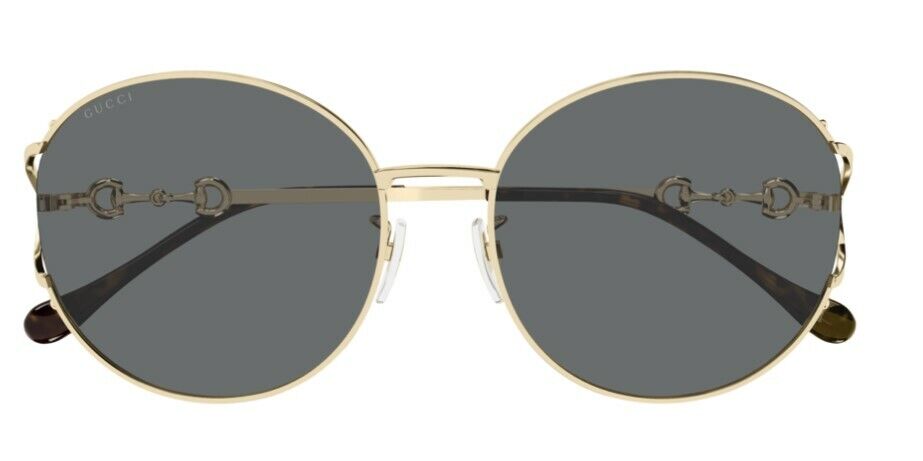 Gucci GG 1017SK-001 Gold/Gray Oversize Full Rim Metal Round Women Sunglasses