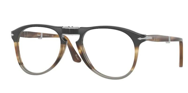 Persol 0PO9714VM 1135 Black/Striped/Brown/Grey// Silver Pilot Men's Eyeglasses