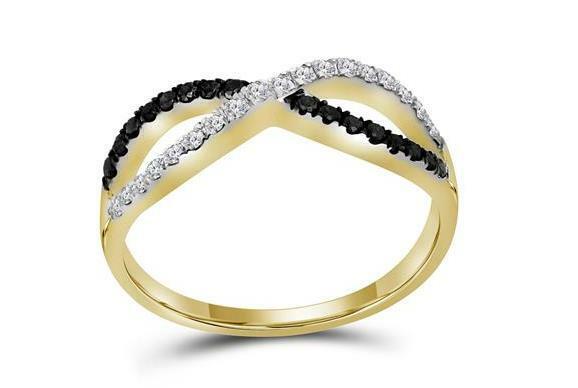 10kt Yellow Gold Black Diamond Womens Band Ring 1/3 Cttw