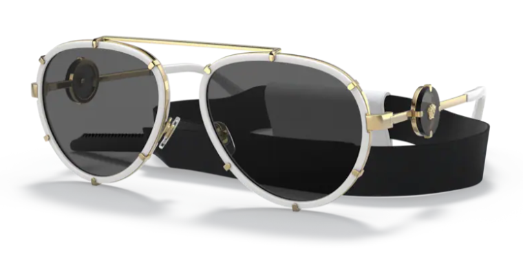 Versace 0VE2232 147187 White/Dark grey Oval Women's Sunglasses.