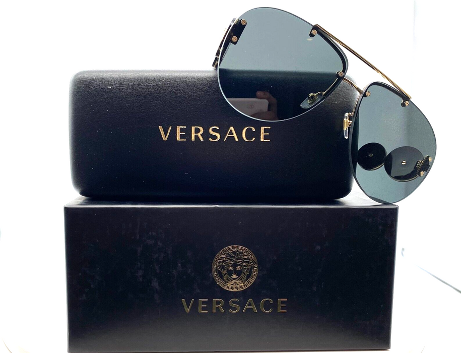 Versace VE2250 100287 Gold/Dark Grey Oval-Round 63mm Women's Sunglasses