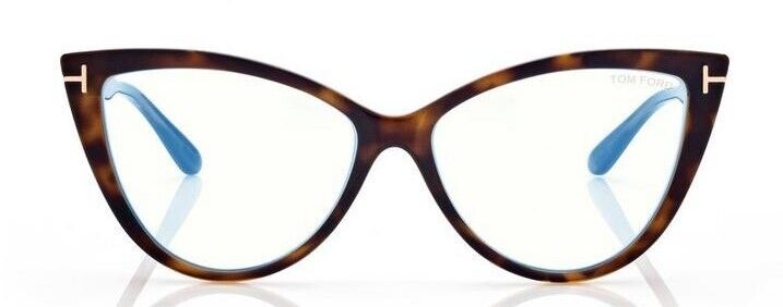 Tom Ford FT5843-B 052 Matte Havana/Blue Block Cat-Eye Women's Eyeglasses