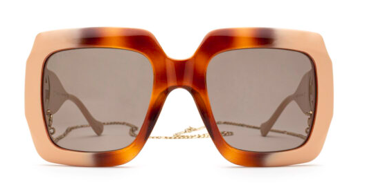 Gucci GG1022S 003 Havana Ivory/Brown/Gold Oversize Square Women Sunglasses