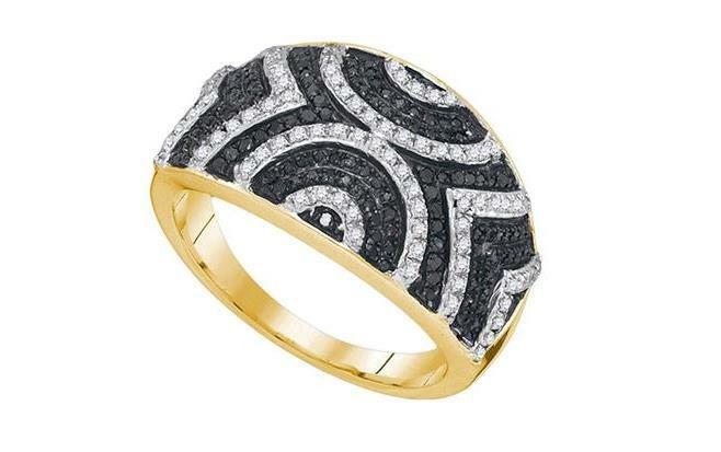 10kt Yellow Gold Black Diamond Womens Geometric Stripe Band Ring 1/2 Cttw