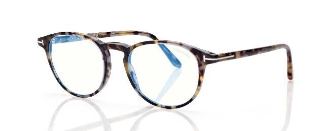 Tom Ford FT5803-B 055 Shiny Vintage Grey Havana/Blue Block Round Eyeglasses