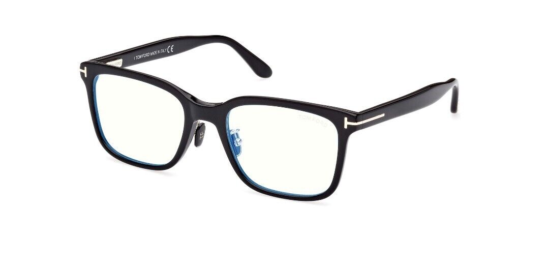 Tom Ford FT5853-D-B 001 Shiny Black/Blue Block Square Men's Eyeglasses