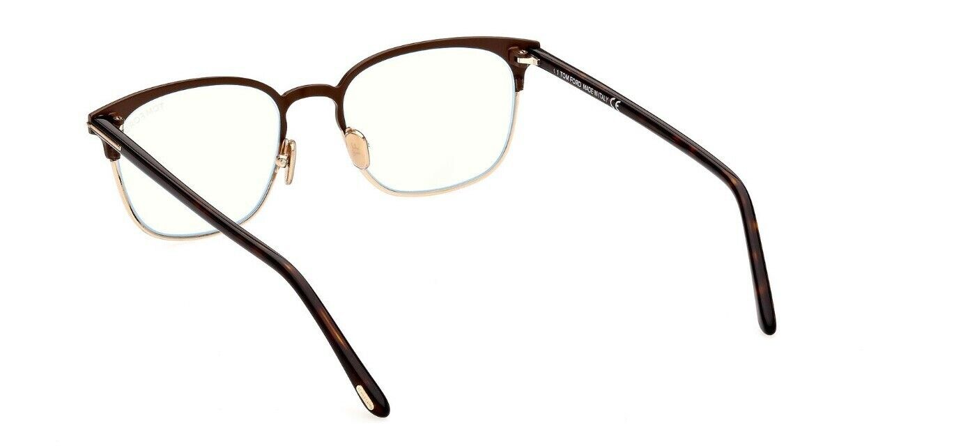 Tom Ford FT5799B 049 Matte Dark Brown Classic Havana Blue Block Men's Eyeglasses