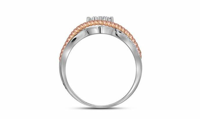 10kt Two-Tone Gold Diamond Womens Rope Rose-Tone Band Ring 1/5 Cttw