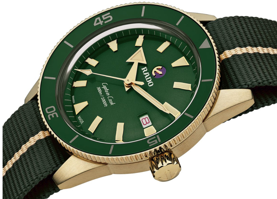 Rado Captain Cook Automatic Bronze 42mm Green/Gold Bezel Men's Watch R32504317