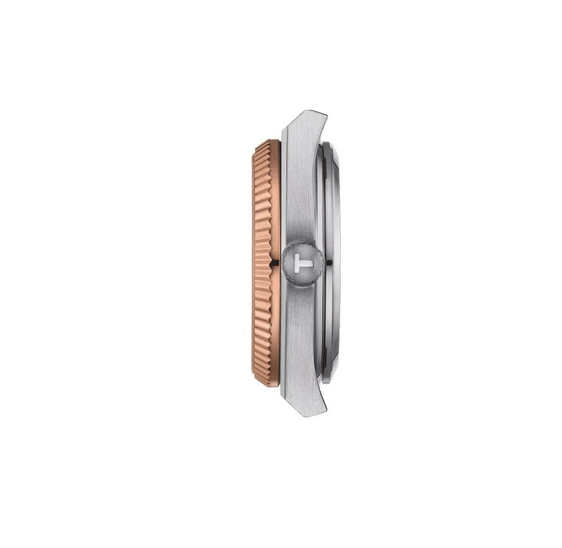 Tissot PRX 35mm Powermatic 80 Steel & 18K Rose Gold Bezel Stainless Steel Case Grey Dial Grey Strap Lady Watch T9312074133600