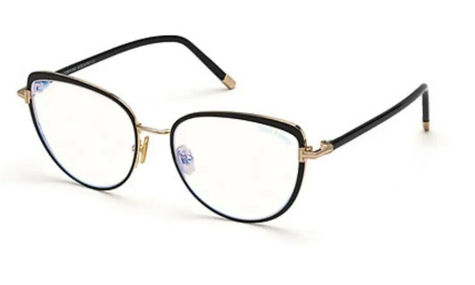 Tom Ford FT5741B 001 Black Enamel-Rose Gold Shiny Black / Blue Block Eyeglasses