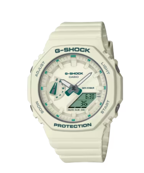 Casio G-Shock Analog-Digital Beige Dial With Green Accents Watch GMAS2100GA7A