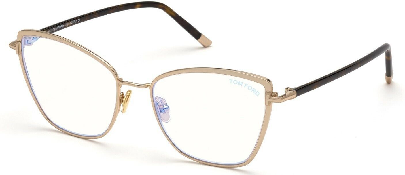 Tom Ford FT5740B 028 Shiny Rose Gold Classic Dark Havana Blue Block Eyeglasses