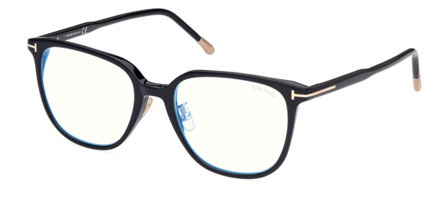 Tom Ford FT 5778-D-B 001 Shiny Black Blue Light Blocking Square Eyeglasses