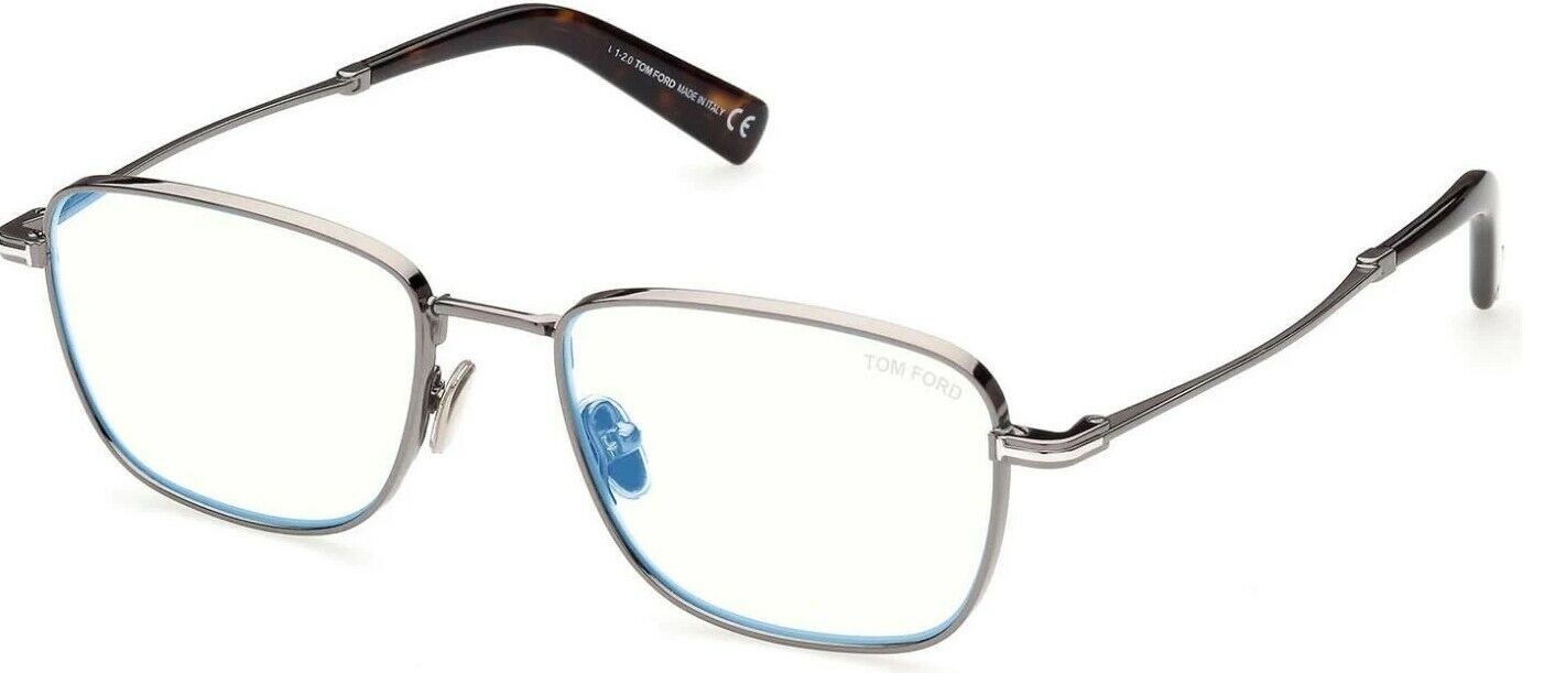 Tom Ford FT5748B 012 Shiny Dark Ruthenium Blue Block Square Men's Eyeglasses