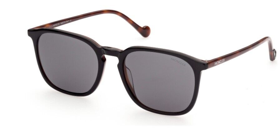 Moncler ML0150 05A Shiny Black Havana/Smoke Full-Rim Rectangle Men's Sunglasses