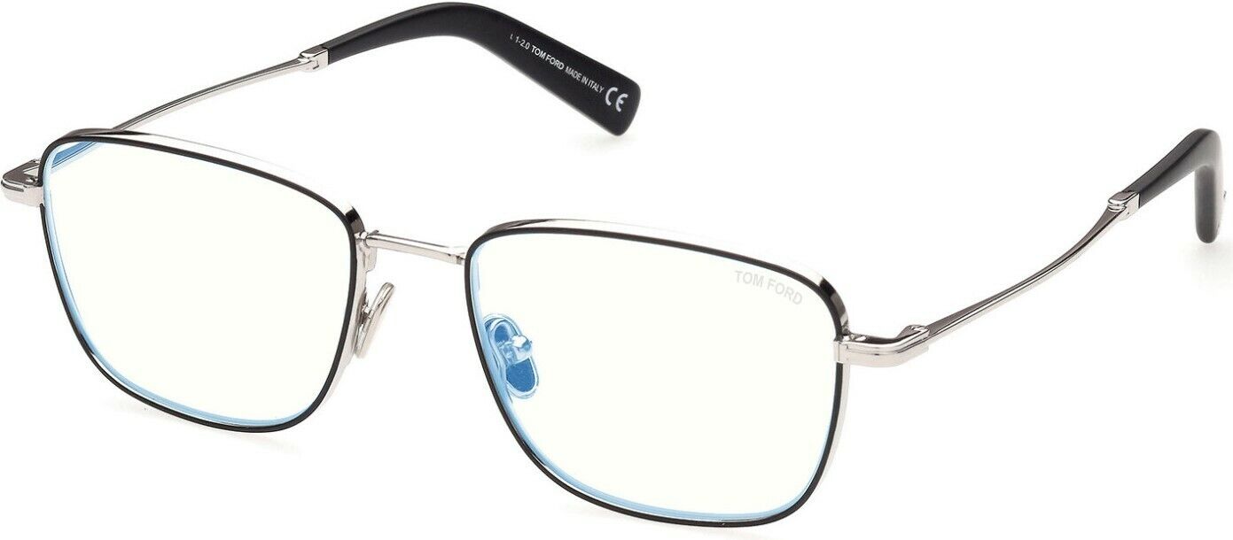 Tom Ford FT5748B 002 Matte Black-Enamel Palladium / Blue Block Square Eyeglasses
