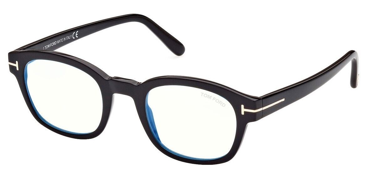Tom Ford FT5808-B 001 Shiny Black/Blue Block Men's Eyeglasses