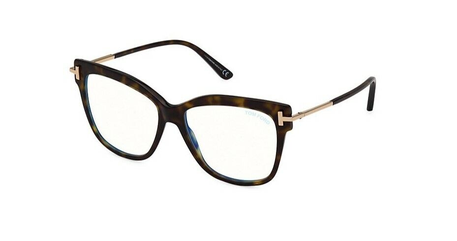 Tom Ford FT5704B 052 Shiny Classic Dark Havana Rose Gold Blue Block Eyeglasses