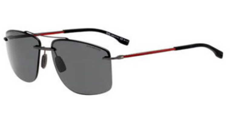 BOSS by Hugo Boss 1033/F/S Black-Red/Grey Polarized Square Men's Sunglasses