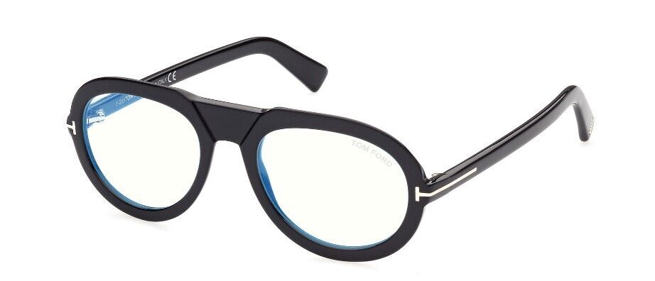 Tom Ford FT5756-B 001 Shiny Black/Blue Block Men's Eyeglasses