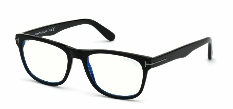 Tom Ford FT 5662-B 001 Shiny Black/Blue Block Square Men's Eyeglasses