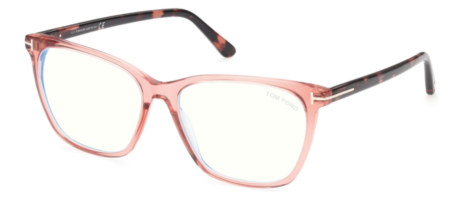 Tom Ford FT 5762-B 074 Transp Coral/Pink Havana Blue Light Blocking Eyeglasses