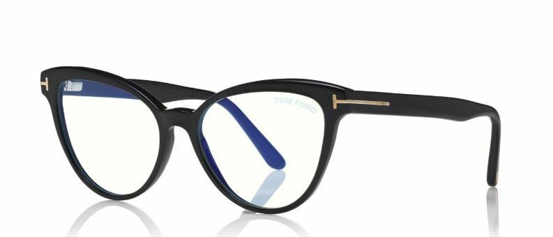Tom Ford FT 5639-B 001 Shiny Black/Blue Block Women's Eyeglasses