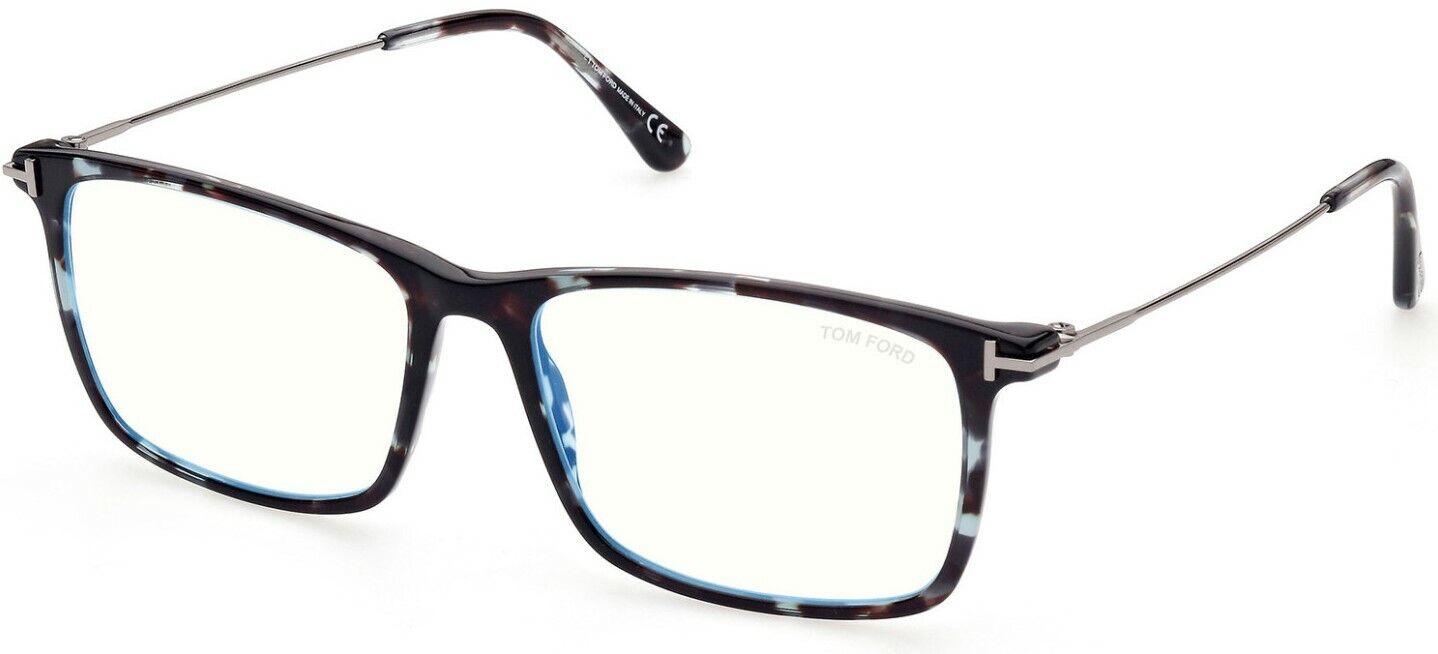 Tom Ford FT5758B 055 Shiny Dark Teal Havana Dark Ruthenium Blue Block Eyeglasses