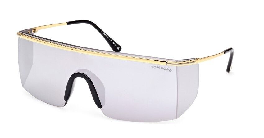 Tom Ford FT0980 Pavlos-02 30C Deep Gold/ Smoke Mirrored Shield Men's Sunglasses