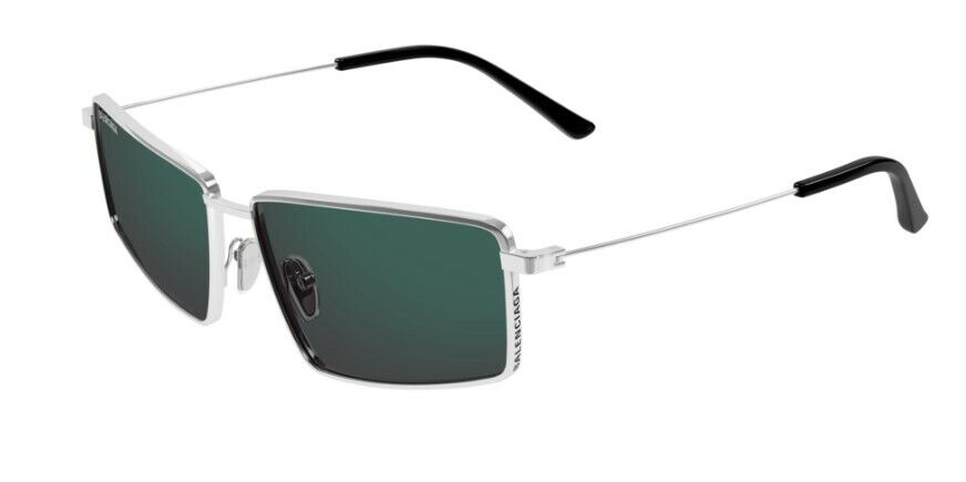 Balenciaga BB0195S 003 Silver/Green Metal Full-Rim Rectangle Men's Sunglasses